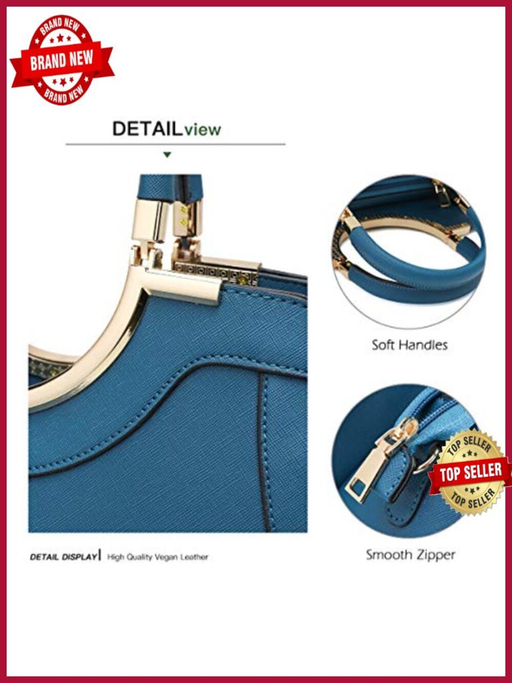 Vegan Leather Satchel Handbag with Crossbody Strap - Picture 5 of 6